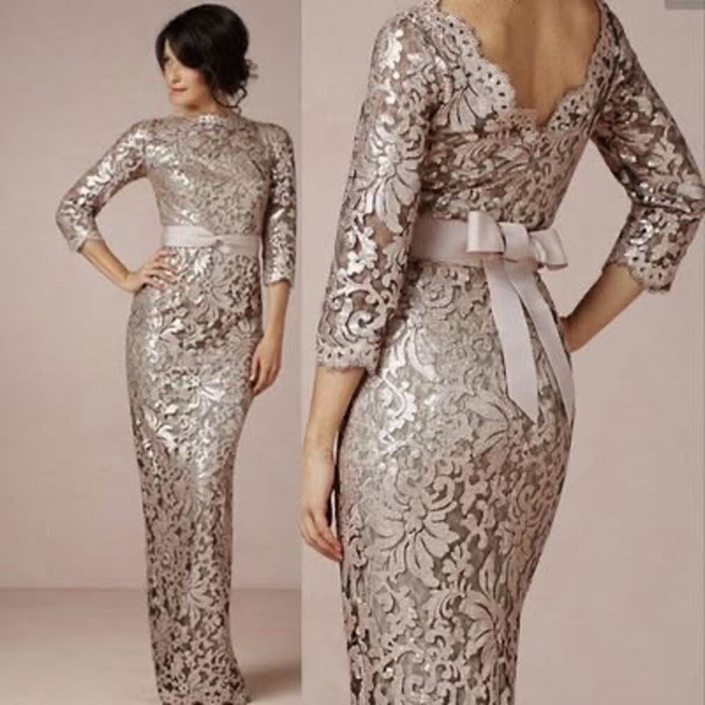 NWT Tadashi Shoji Paillette Embroidered Gown in Gisng Size 12